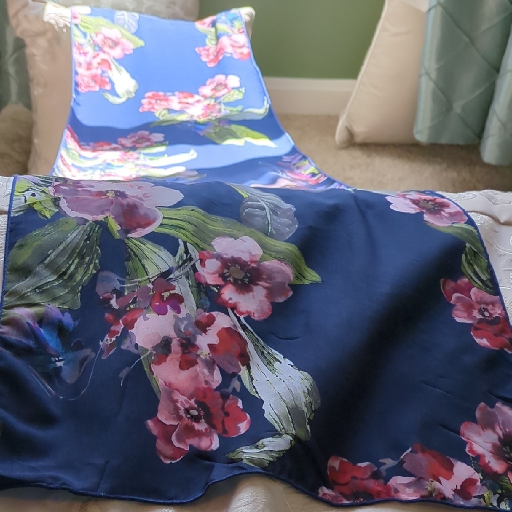 Vibrant Floral Scarf in Navy and Pink